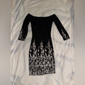 Lace Elegant Black and Silver Off-Shoulder Dress